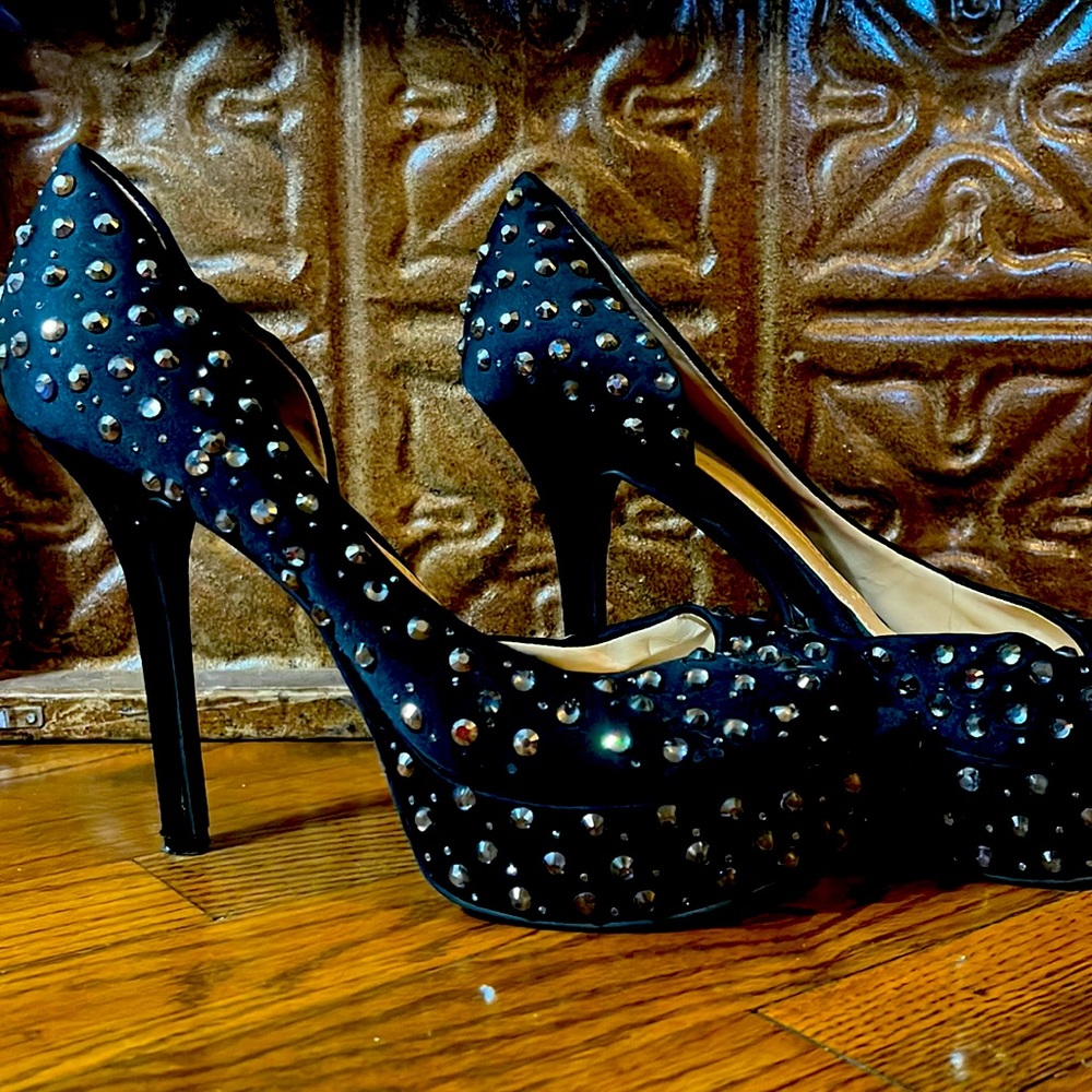 Black super studded heels